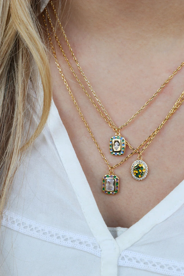 Sunlight Goldplated Necklace Charm Green Blauw