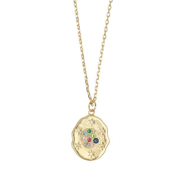 Sunlight Goldplated Necklace Lucky Coin Zirconia