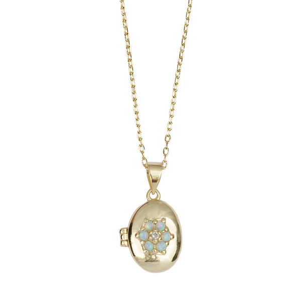Sunlight Goldplated Necklace Medaillon Blue Flower