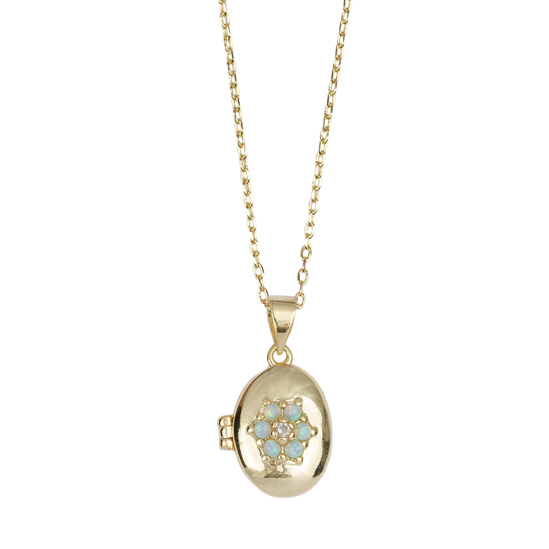 Sunlight Goldplated Necklace Medaillon Blue Flower