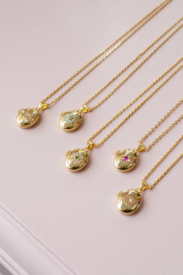 Sunlight Goldplated Necklace Medaillon Blue Flower