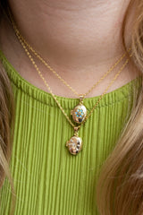 Sunlight Goldplated Necklace Medaillon Blue Flower