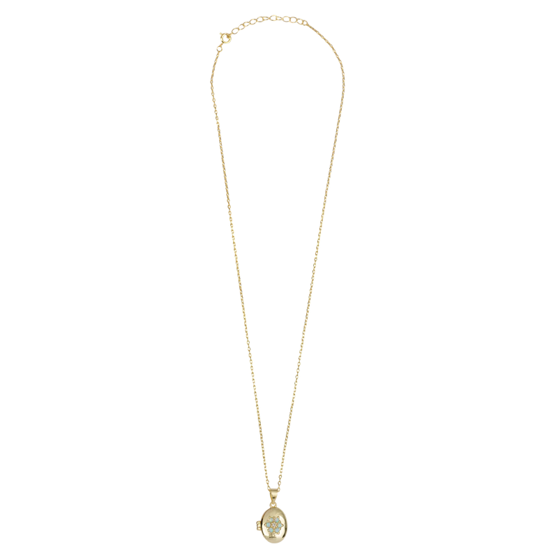 Sunlight Goldplated Necklace Medaillon Blue Flower