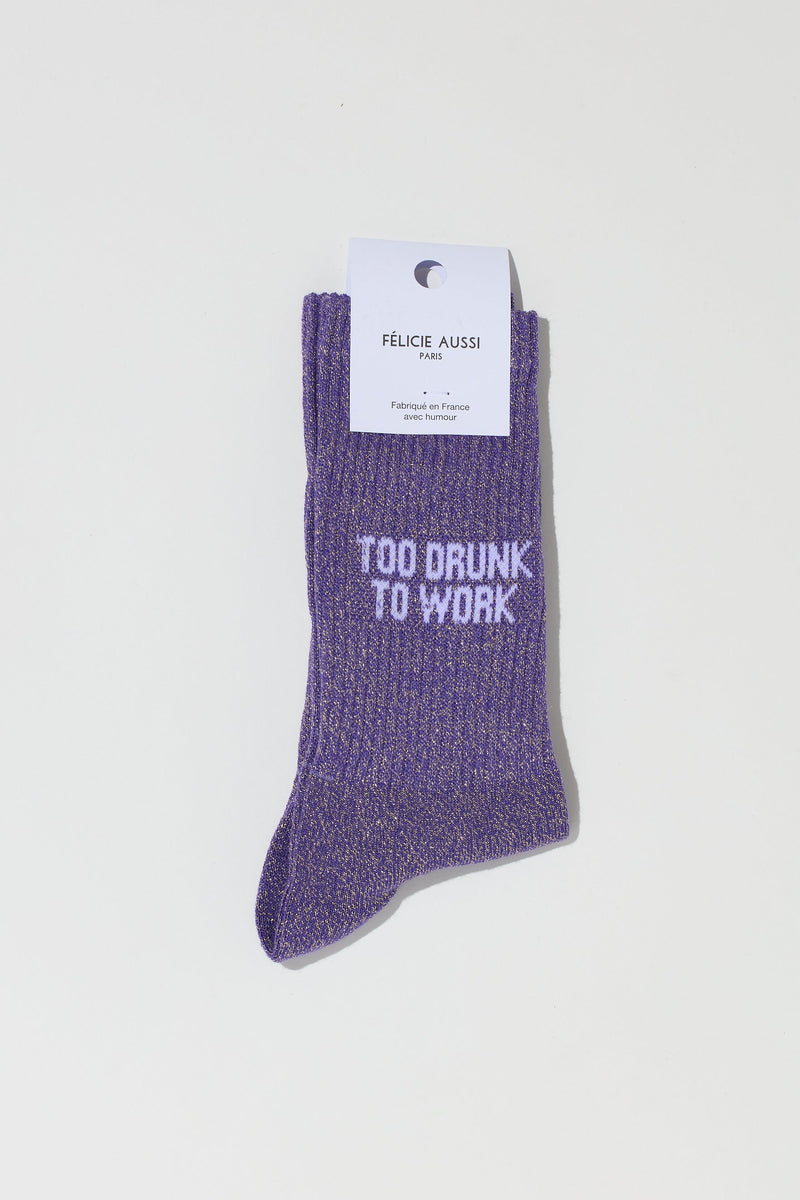 TOO DRUNK TO WORK SOCKS - VIOLET GLITTER