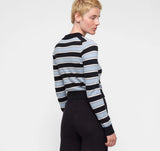True Knit Fluffy Polo Cardigan - Cloudy Blue Stripe