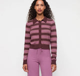 True Knit Fluffy Polo Cardigan - Sugar Plum Stripe