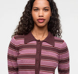 True Knit Fluffy Polo Cardigan - Sugar Plum Stripe