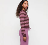 True Knit Fluffy Polo Cardigan - Sugar Plum Stripe