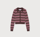 True Knit Fluffy Polo Cardigan - Sugar Plum Stripe