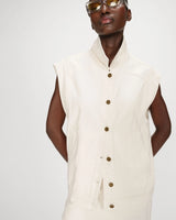 Oversized sleeveless denim jacket buttoned ecru Vallonia