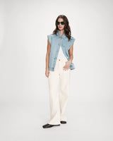 Oversized sleeveless denim jacket buttoned skyblue Vallonia