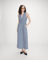 Cotton checked maxi V-neck dress marine Velmira