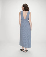 Cotton checked maxi V-neck dress marine Velmira