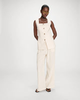Tailored pinstripe linen sleeveless vest vanille Vic
