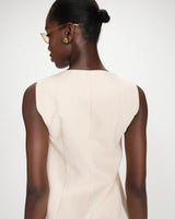 Tailored pinstripe linen sleeveless vest vanille Vic