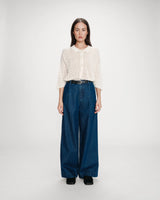 Wide-leg denim pants mid-rise with pleats mediumblue Vienne
