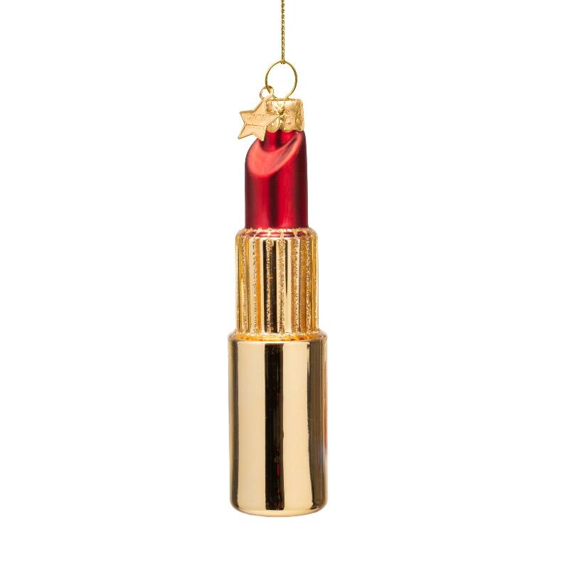 VONDELS Ornament glass shiny gold matt red pink lipstick H11cm