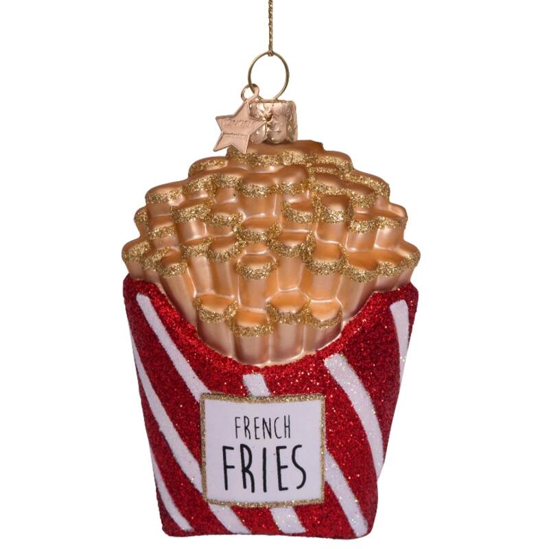 VONDELS Ornament glass red white glitter french fries