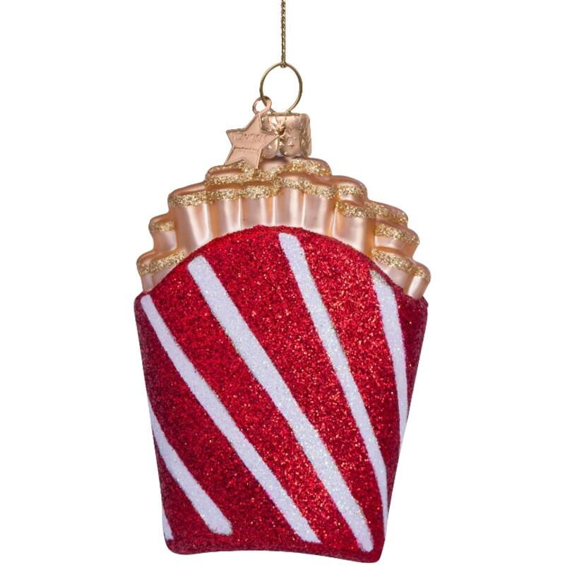 VONDELS Ornament glass red white glitter french fries