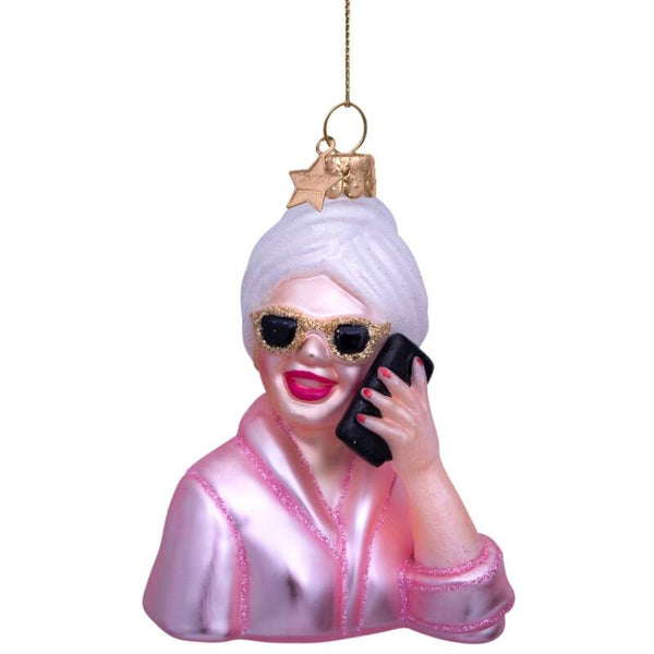 VONDELS Ornament glass pink relaxing selfcare girl with phone