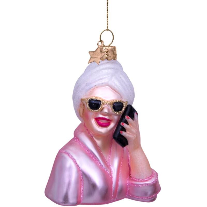 VONDELS Ornament glass pink relaxing selfcare girl with phone