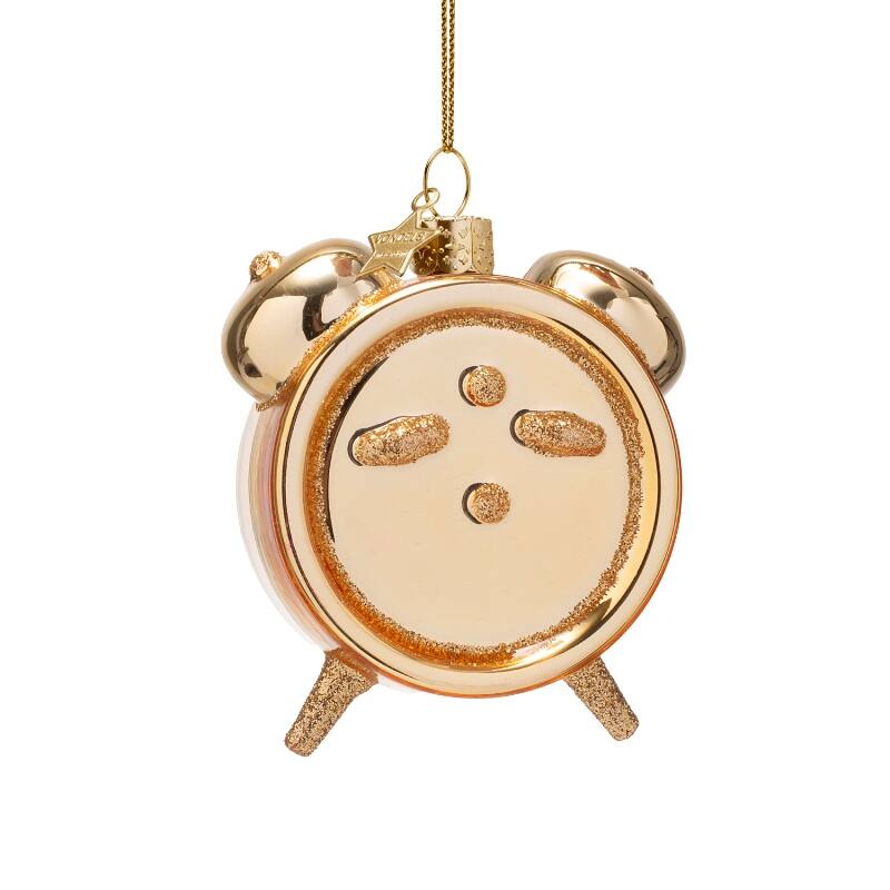 VONDELS Ornament glass shiny gold rich clock alarm H9cm