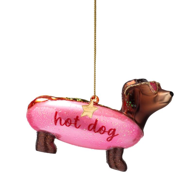 VONDELS Ornament glass bubblegum pink hotdog dachshund H6cm