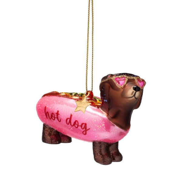 VONDELS Ornament glass bubblegum pink hotdog dachshund H6cm