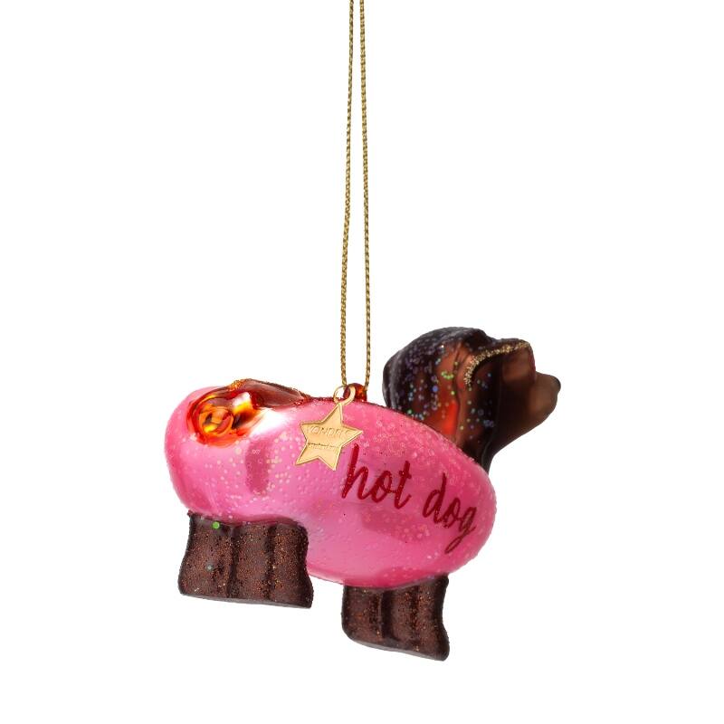 VONDELS Ornament glass bubblegum pink hotdog dachshund H6cm