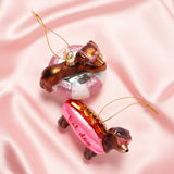 VONDELS Ornament glass bubblegum pink hotdog dachshund H6cm