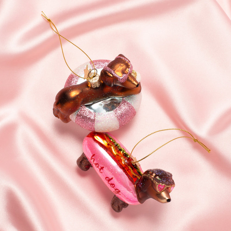 VONDELS Ornament glass bubblegum pink hotdog dachshund H6cm