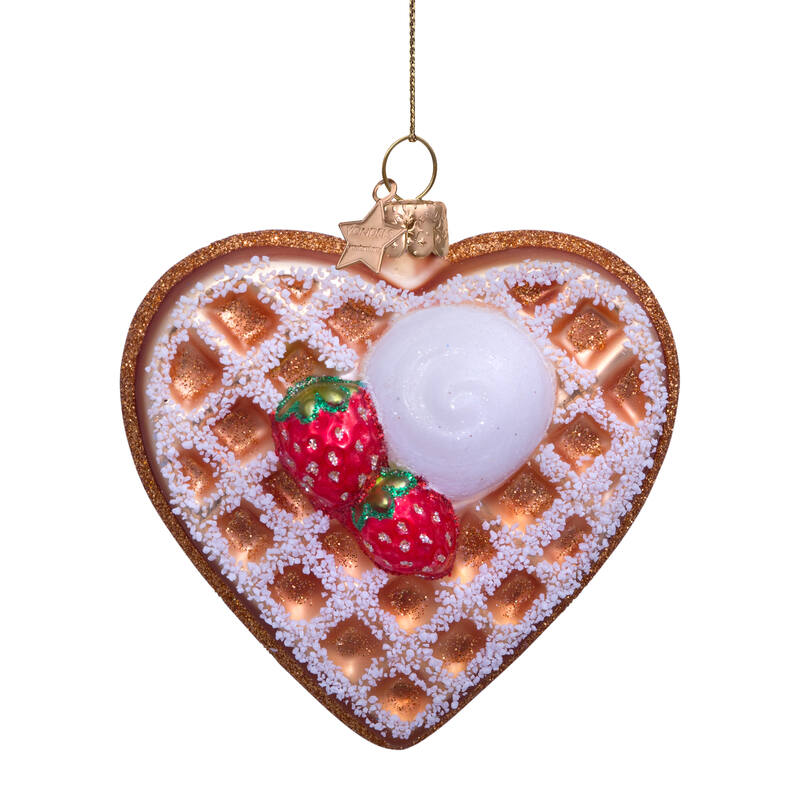 VONDELS Ornament glass heart waffle w ice H8cm