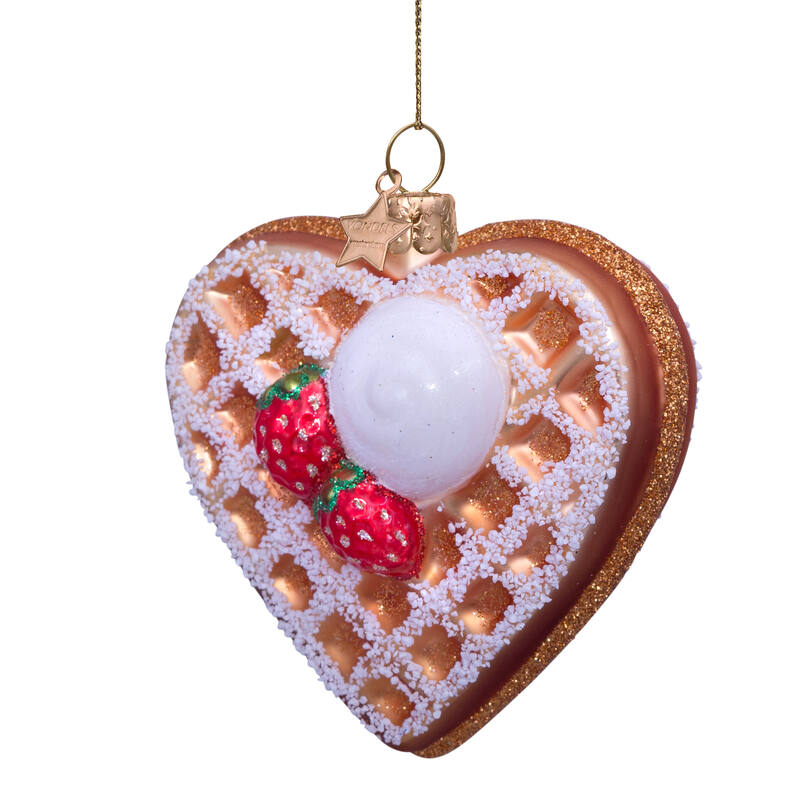 VONDELS Ornament glass heart waffle w ice H8cm