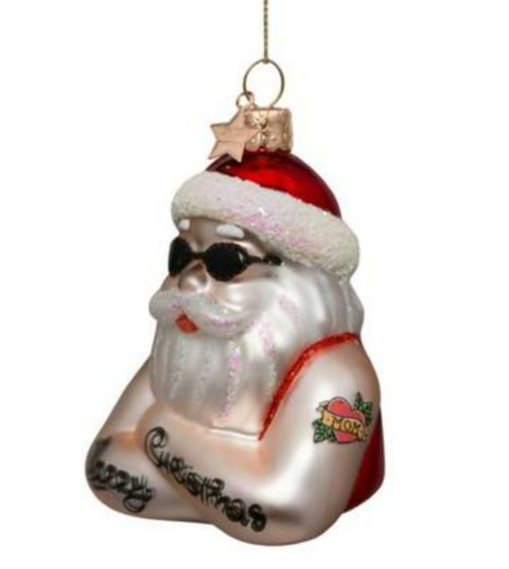 VONDELS Ornament glass red santa tattoos