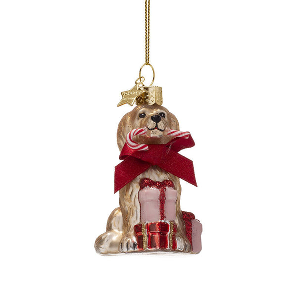 VONDELS Ornament glass cockapoo dog w candy cane