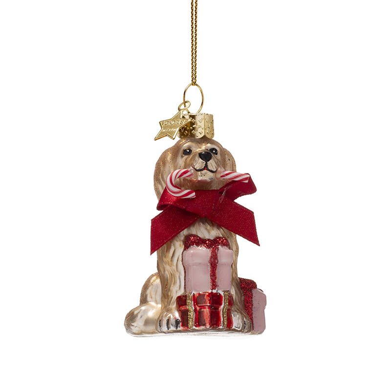 VONDELS Ornament glass cockapoo dog w candy cane
