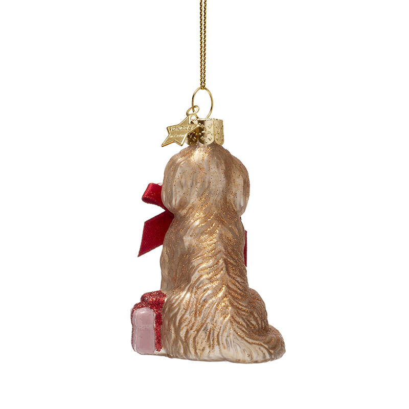 VONDELS Ornament glass cockapoo dog w candy cane