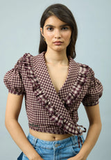 GINGHAM RUFFLE TOP - MULTI CHECK