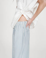 Wide-leg striped pants adjustable waist bleuet Volute
