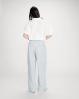 Wide-leg striped pants adjustable waist bleuet Volute