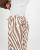 Wide-leg striped pants adjustable waist mocha Volute
