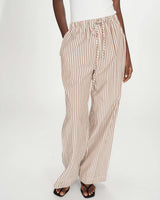 Wide-leg striped pants adjustable waist mocha Volute