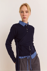 Venna Wrap Merino Wool Cardigan - Navy