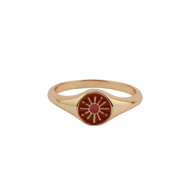 Vivid Goldplated Ring Signet Burst Orange Pink