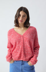 WOMEN'S CARDIGAN NUGGY - FRAISE FLUO CHINE