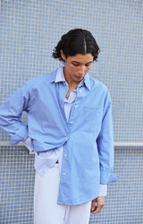 WOMEN'S SHIRT ZATYBAY LS - RAYURES AQUA