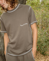 WORDMARK REVERSE STITCHED T-SHIRT - BROWN