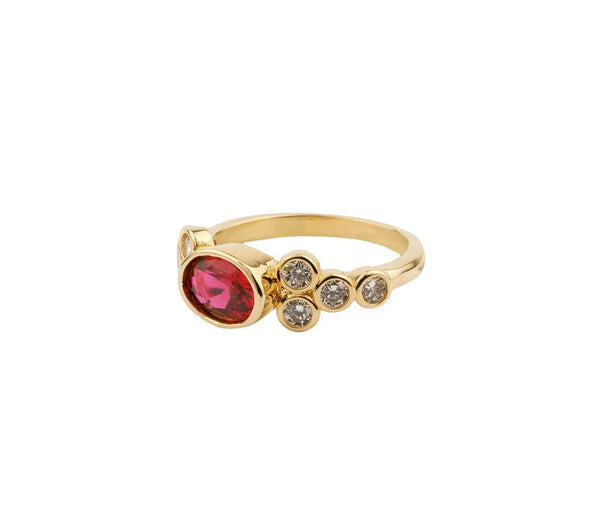 Oasis Goldplated Ring Zirconia Big Ellips Red