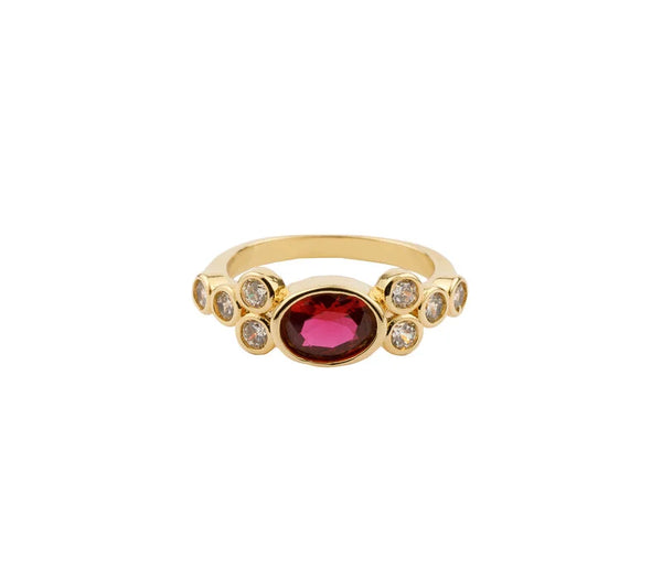Oasis Goldplated Ring Zirconia Big Ellips Red