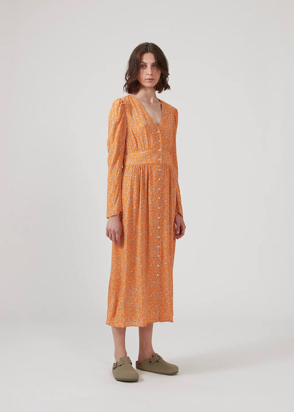 CorinnaMD print dress - Vibrant Orange Flower Leaf